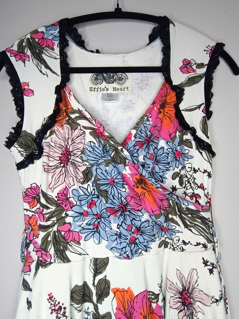 Effie's Heart Stargazing Midi Dress Floraison Floral Print Black Ruffle Trim M - Picture 2 of 11